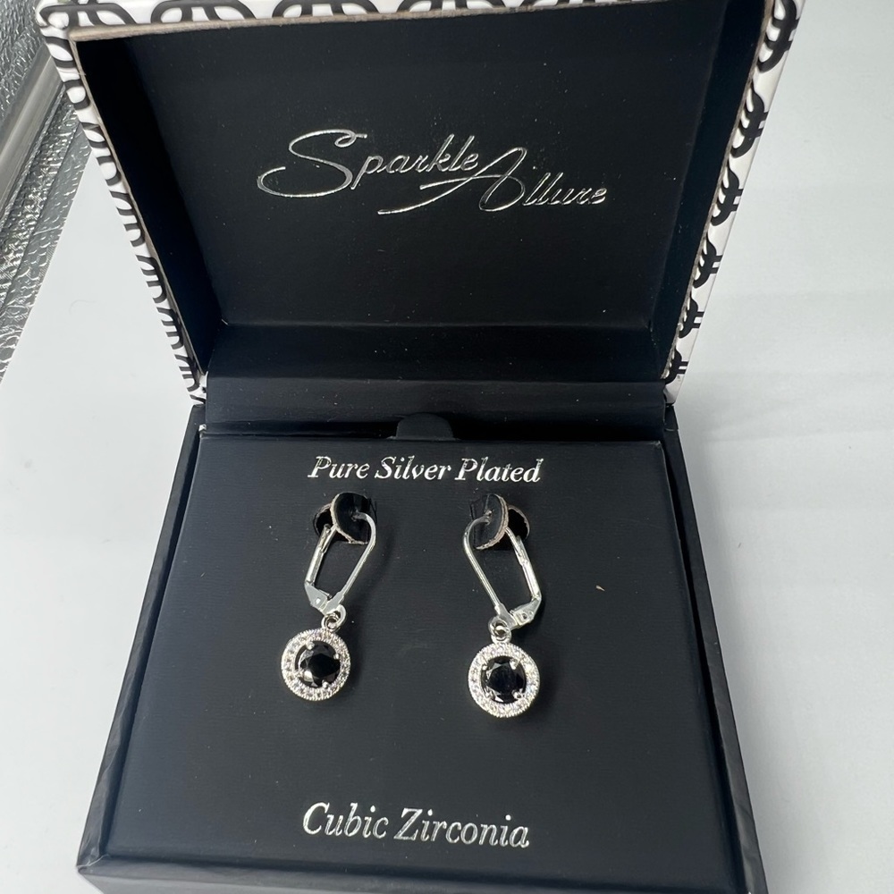 Sparkle allure pure silver plated cubic zirconia earrings. Black and silver, new